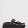 Best Oasis Leather Western Studded Flatform Sandal Black