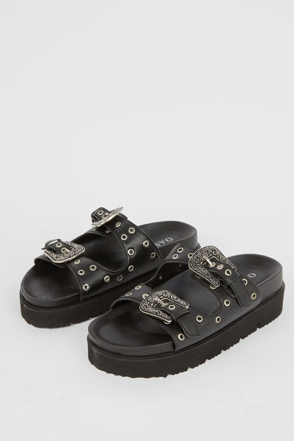 Best Oasis Leather Western Studded Flatform Sandal Black