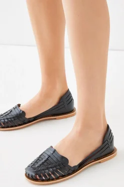 Sale Oasis Leather Woven Flat Sandals Black