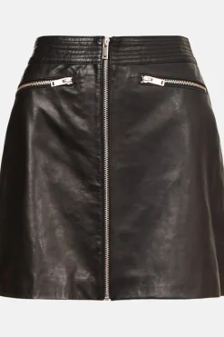 Sale Oasis Leather Zip Through Mini Skirt Black
