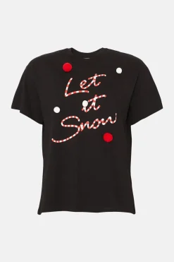 New Oasis Let It Snow Pom Pom Christmas T-Shirt Black