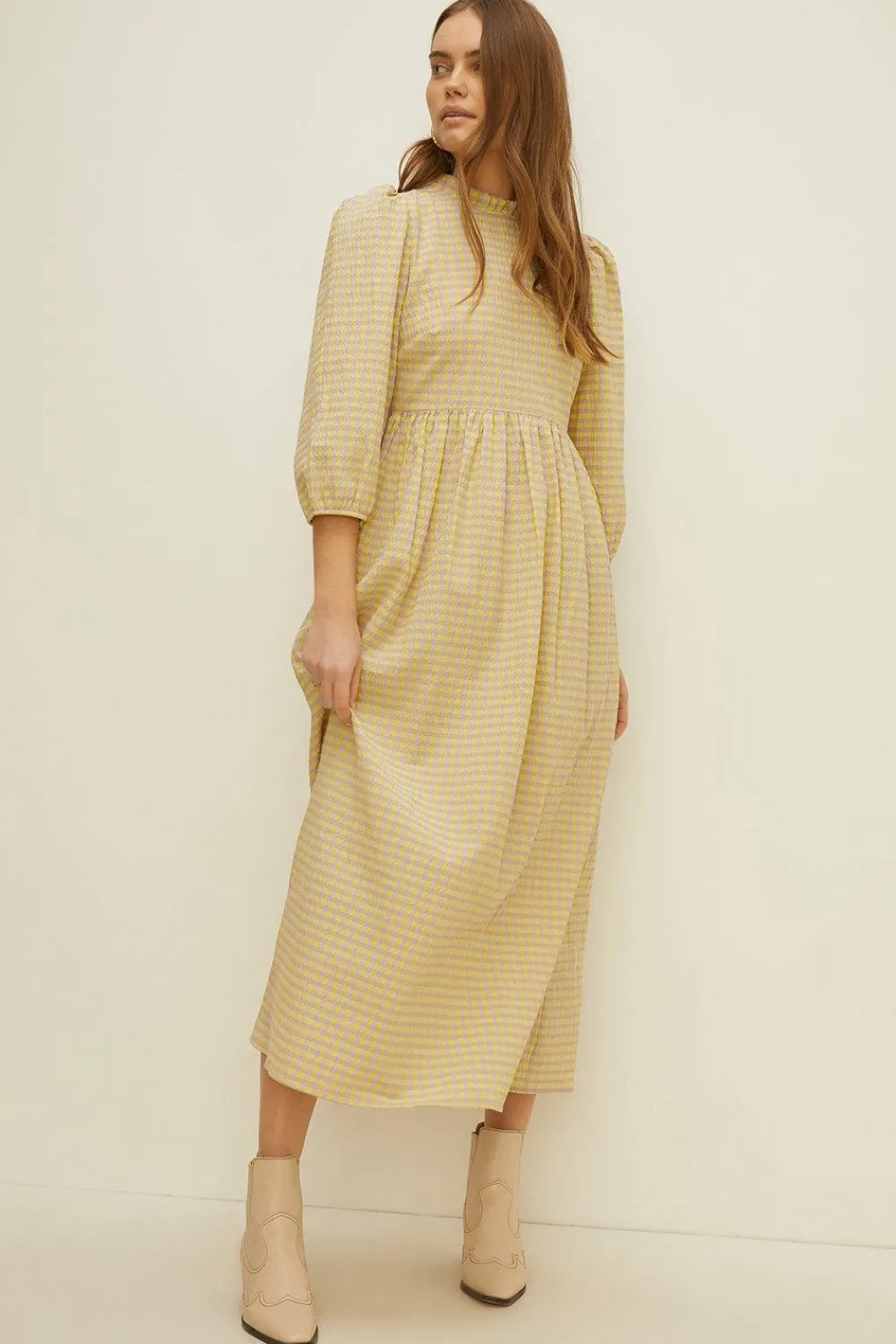 Hot Oasis Lime Gingham Puff Sleeve Midi Dress Lilac