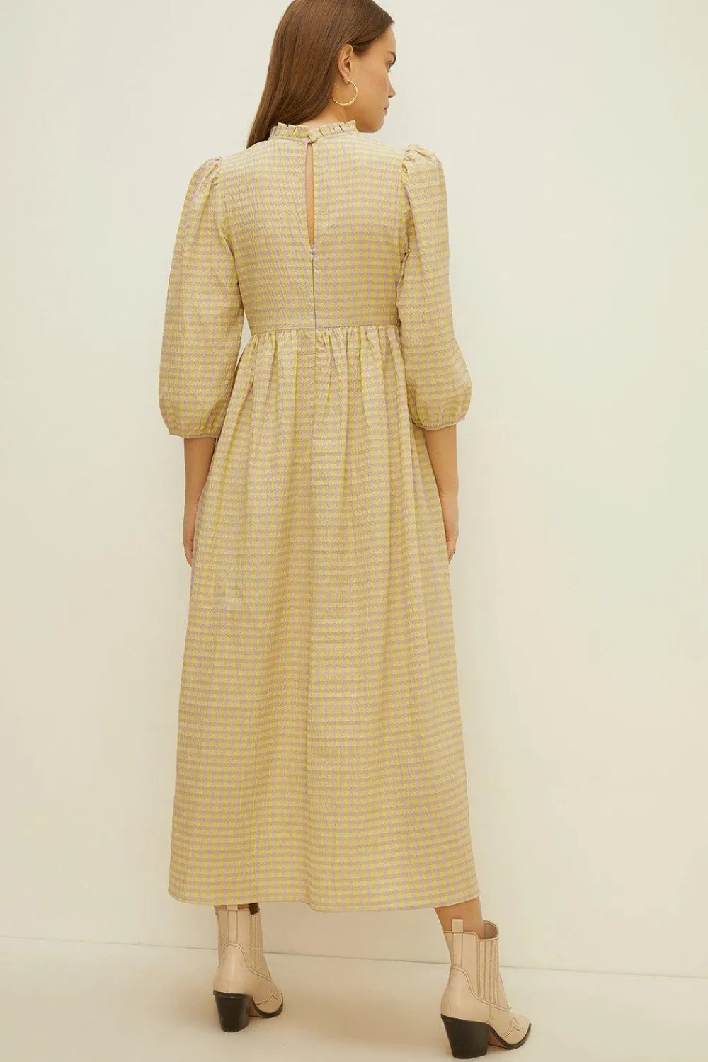 Hot Oasis Lime Gingham Puff Sleeve Midi Dress Lilac