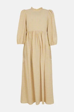Hot Oasis Lime Gingham Puff Sleeve Midi Dress Lilac