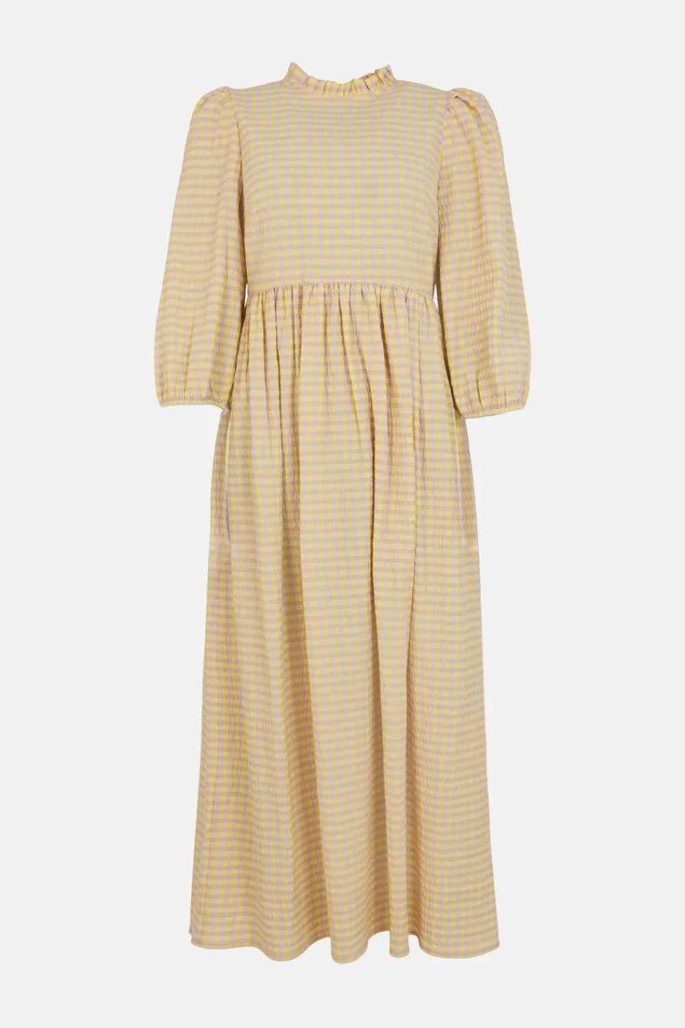 Hot Oasis Lime Gingham Puff Sleeve Midi Dress Lilac