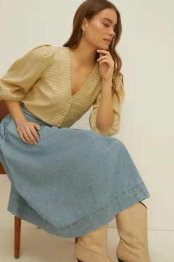 Fashion Oasis Lime Gingham V Neck Button Top Lilac