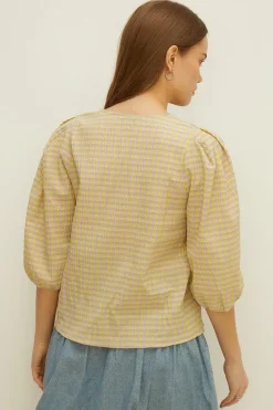 Fashion Oasis Lime Gingham V Neck Button Top Lilac