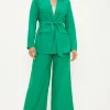 Hot Oasis Linen Look Belted Cropped Trouser Green
