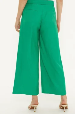 Hot Oasis Linen Look Belted Cropped Trouser Green