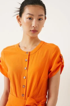 Fashion Oasis Linen Look Belted Playsuit Orange