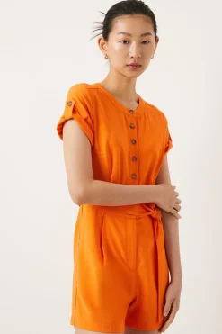 Fashion Oasis Linen Look Belted Playsuit Orange