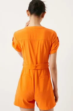 Fashion Oasis Linen Look Belted Playsuit Orange