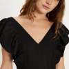 Fashion Oasis Linen Look Flutter Sleeve Mini Dress Black