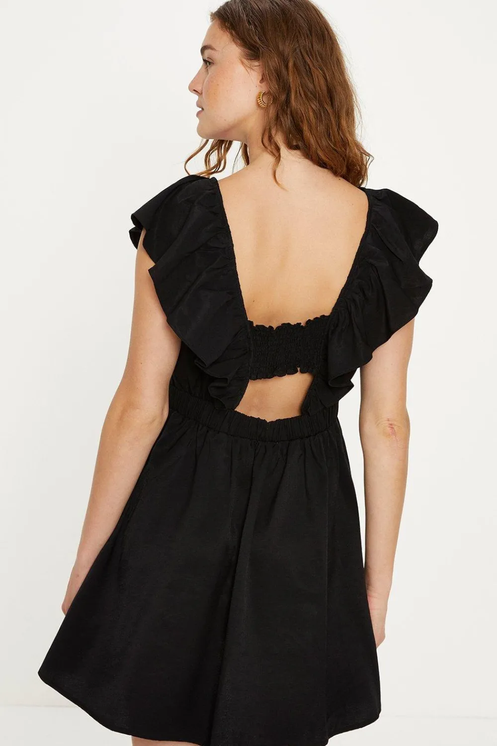 Fashion Oasis Linen Look Flutter Sleeve Mini Dress Black