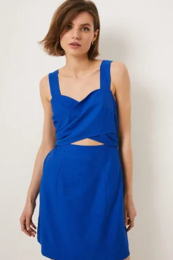 Discount Oasis Linen Look Wrap Over Mini Dress Cobalt