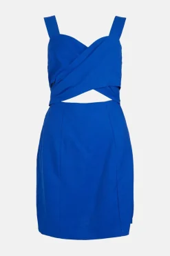 Discount Oasis Linen Look Wrap Over Mini Dress Cobalt