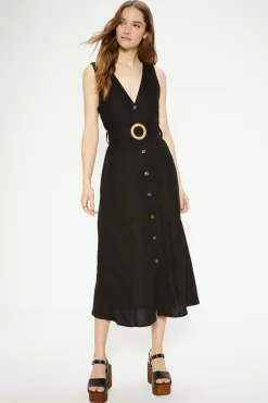 Clearance Oasis Linen Mix Belted Shirt Dress Black