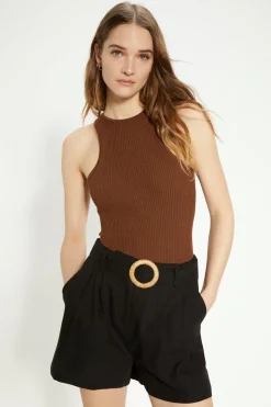 Online Oasis Linen Mix Belted Shorts Black
