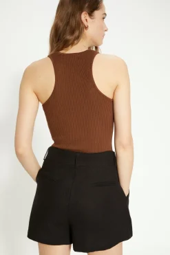 Online Oasis Linen Mix Belted Shorts Black