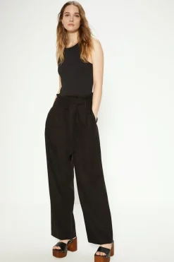 Discount Oasis Linen Mix Belted Wide Leg Trouser Black