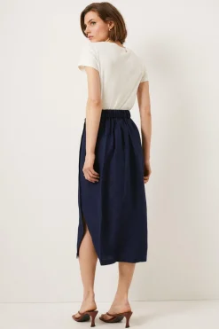 Discount Oasis Linen Mix Button Detail Midi Skirt Navy
