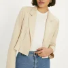 New Oasis Linen Mix Cropped Blazer Ecru