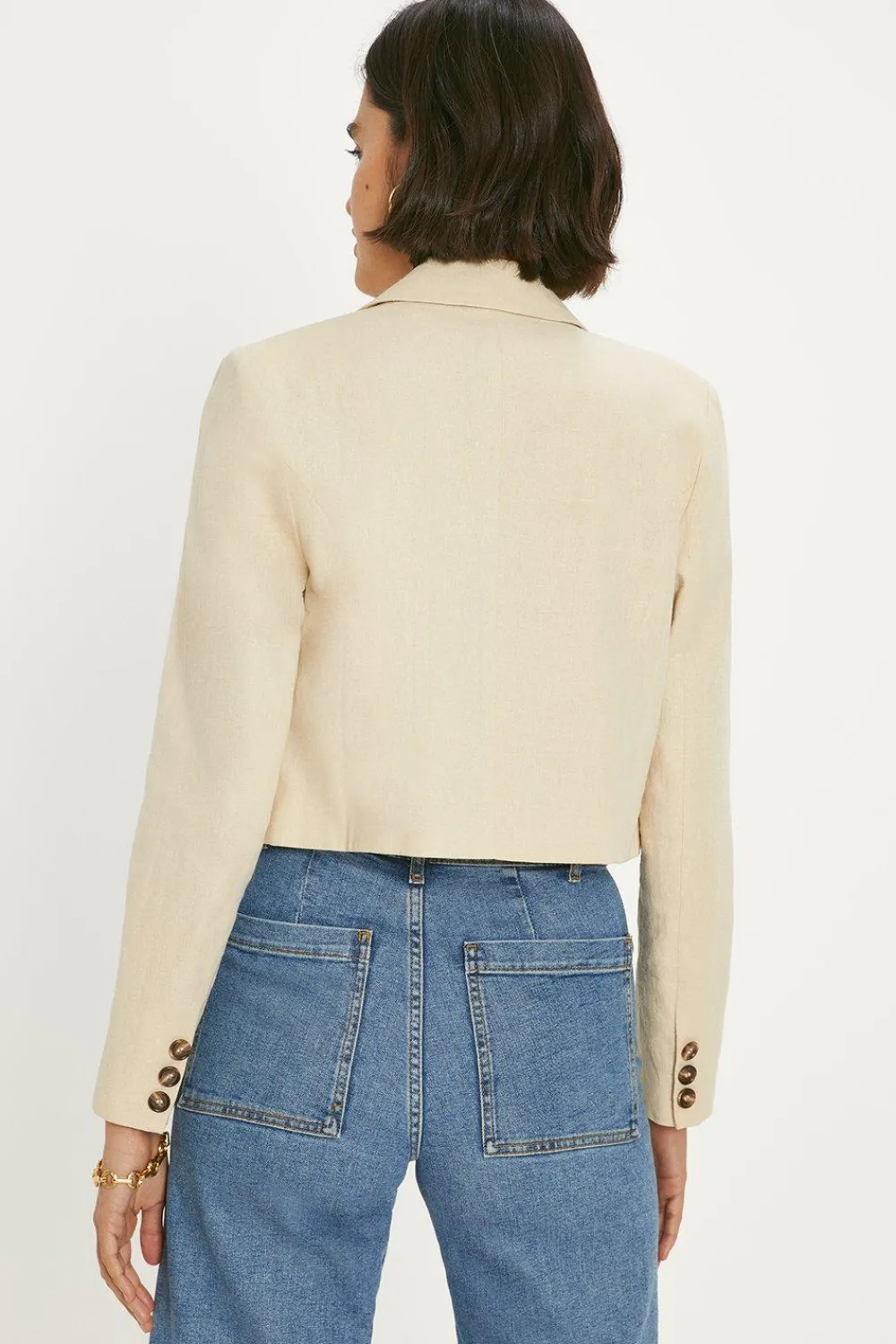 New Oasis Linen Mix Cropped Blazer Ecru