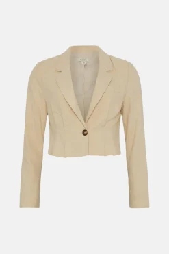 New Oasis Linen Mix Cropped Blazer Ecru