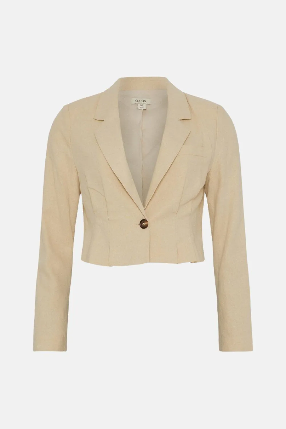 New Oasis Linen Mix Cropped Blazer Ecru
