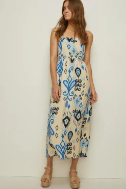 Discount Oasis Linen Mix Ikat Printed Strappy Midi Dress Multi
