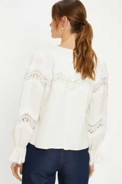 Outlet Oasis Linen Mix Lace Detail Top Ivory