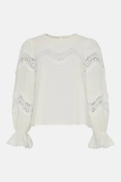 Outlet Oasis Linen Mix Lace Detail Top Ivory