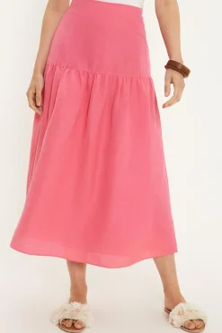 Discount Oasis Linen Mix Midi Skirt Pink