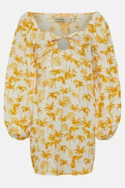 New Oasis Linen Mix Palm Print Keyhole Tie Front Mini Dress Multi