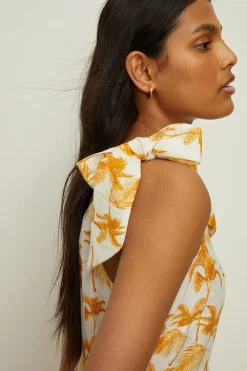 Online Oasis Linen Mix Palm Printed Tie Shoulder Dress Floral