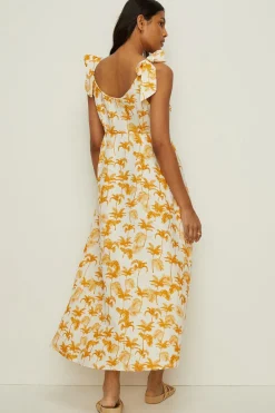 Online Oasis Linen Mix Palm Printed Tie Shoulder Dress Floral
