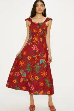 Discount Oasis Linen Mix Parrot Print Button Through Midi Dress Multi