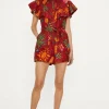 Outlet Oasis Linen Mix Parrot Print Ruffle Playsuit Multi