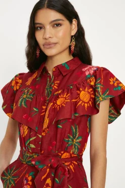 Outlet Oasis Linen Mix Parrot Print Ruffle Playsuit Multi