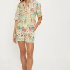 New Oasis Linen Mix Patch Print Shorts Ivory