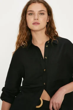Online Oasis Linen Mix Relaxed Shirt Black