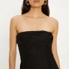 Fashion Oasis Linen Mix Ruched Detail Strapless Jumpsuit Black