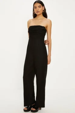 Fashion Oasis Linen Mix Ruched Detail Strapless Jumpsuit Black