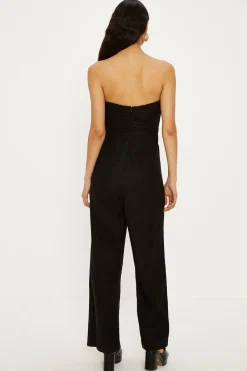 Fashion Oasis Linen Mix Ruched Detail Strapless Jumpsuit Black
