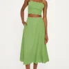 Fashion Oasis Linen Mix Scallop Detail Crop Top Pink