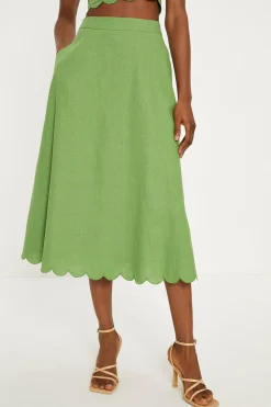 Hot Oasis Linen Mix Scallop Detail Midi Skirt Pink