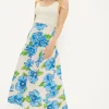Sale Oasis Linen Mix Statement Floral Midi Skirt Blue