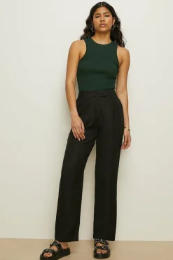 Fashion Oasis Linen Mix Straight Leg Trouser Navy