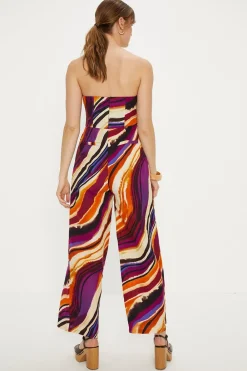 Discount Oasis Linen Mix Swirl Print Bandeau Jumpsuit Brown