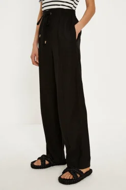 Outlet Oasis Linen Mix Tie Waist Jogger Black